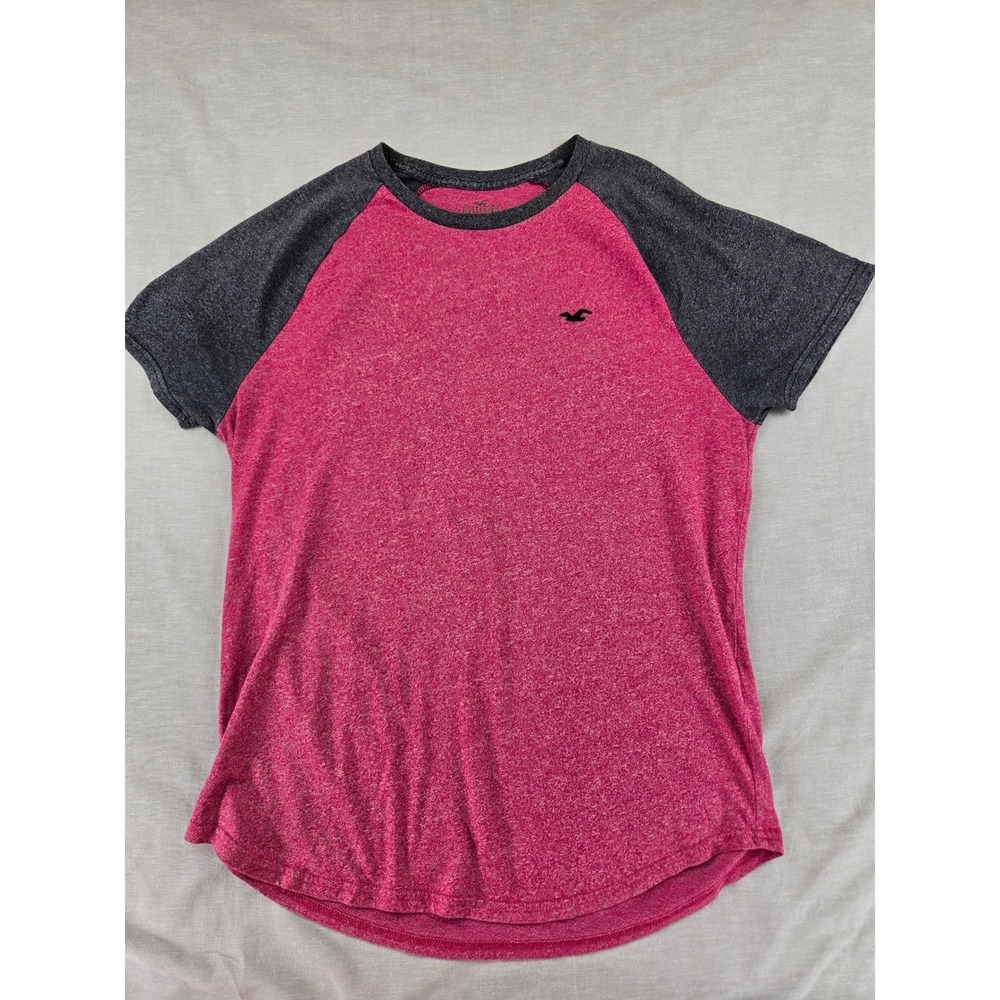 Hollister Mens Short‎ Sleeve Raglan T-Shirt Pink Gray Heathered Logo Size M